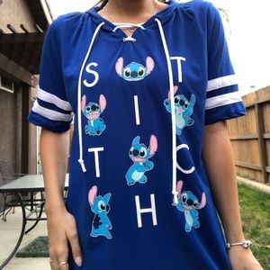 Disney Blue Stitch Top with a Hood and Drawstrings